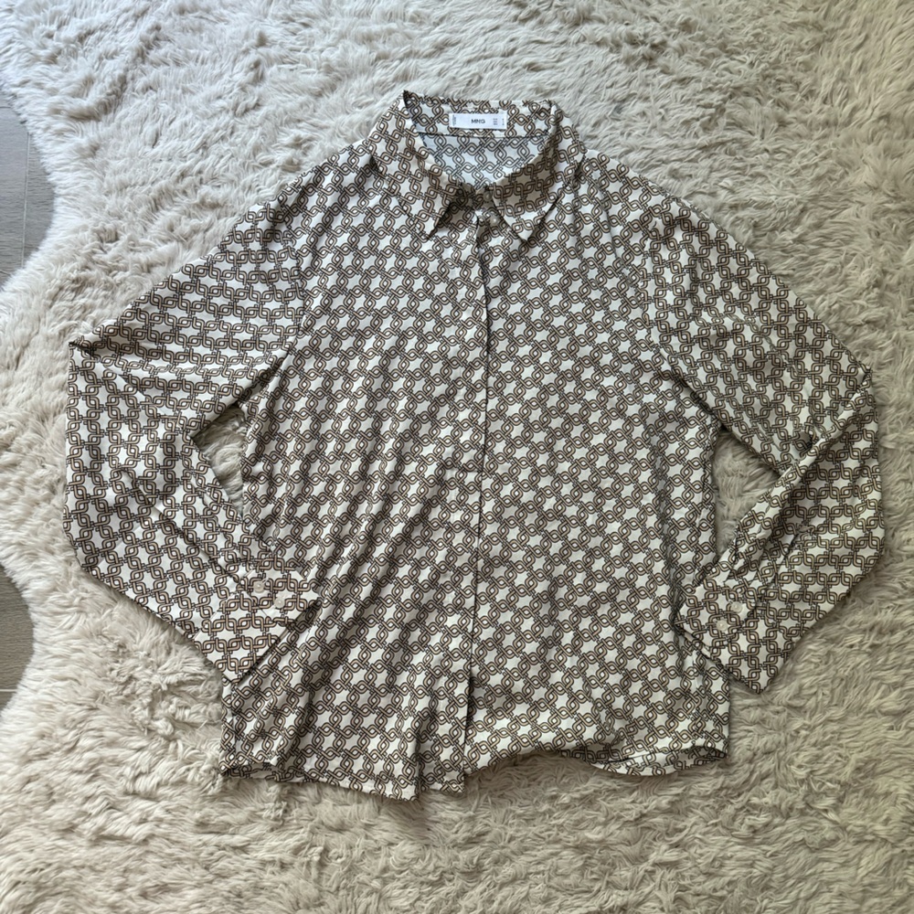 Mango Chain Print Blouse in Brown and White